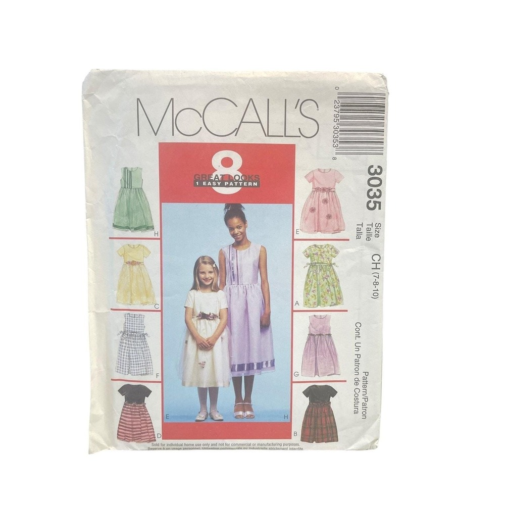 McCall's 3035 Girls' Dress Sizes CH 7-8-10 Easy Pattern